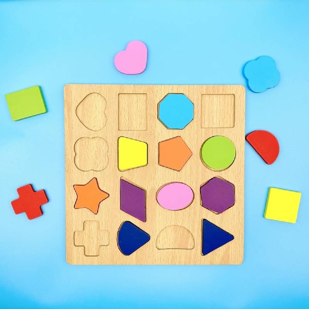 Colorful Geometric Shapes Wooden Cognitive Board Puzzle