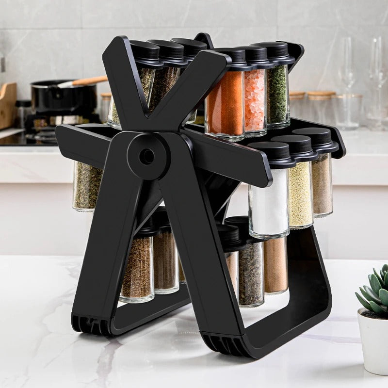 18-Jar Rotating Spice Rack Organizer – Premium Windmill Design
