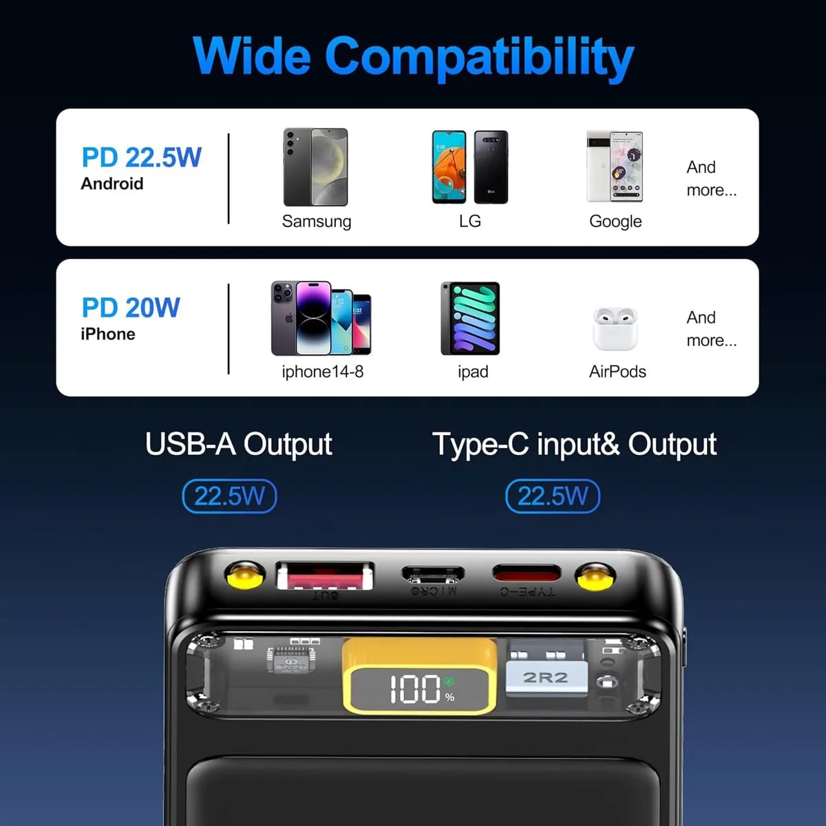 10000Mah Power Bank Slim Portable Charger