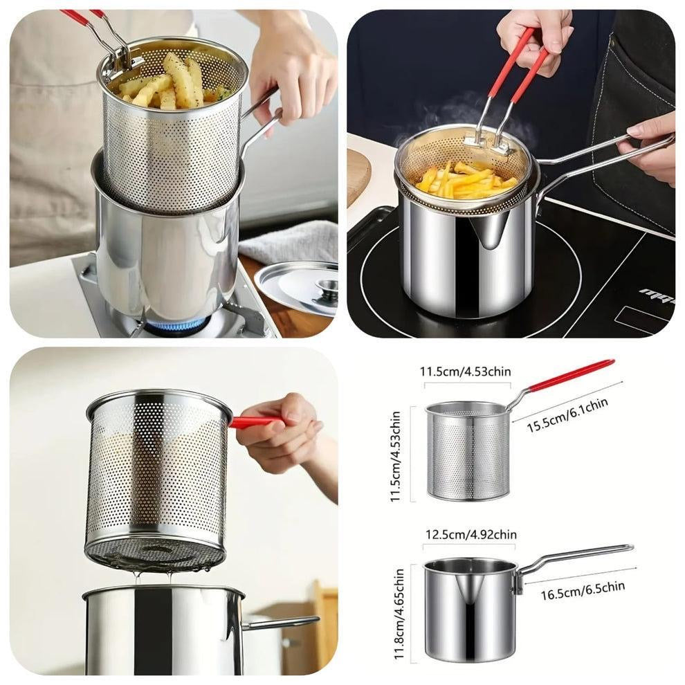 Stainless Steel Deep Fryer Pot With Strainer – Heavy-duty Frying Pan For Home Kitchen Use – 1200ml Oil Capacity