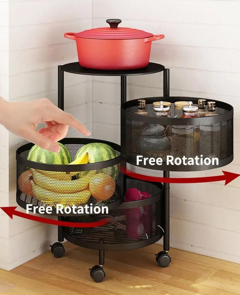4 layer Floor Rotating Storage Rack Vegetable Fruit Storage Rack