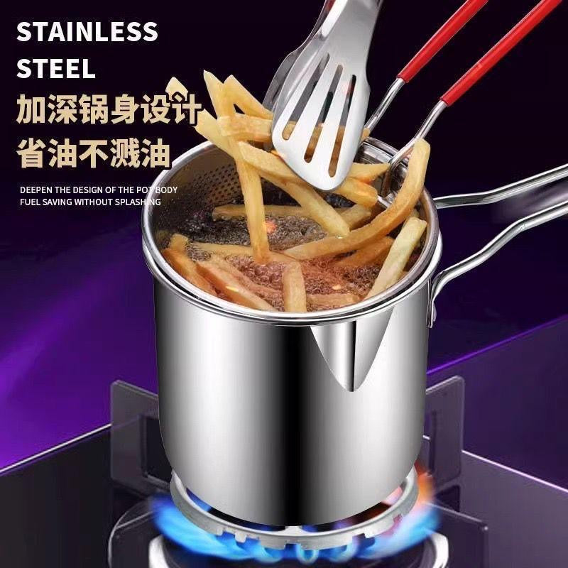 Stainless Steel Deep Fryer Pot With Strainer – Heavy-duty Frying Pan For Home Kitchen Use – 1200ml Oil Capacity
