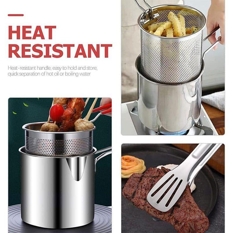Stainless Steel Deep Fryer Pot With Strainer – Heavy-duty Frying Pan For Home Kitchen Use – 1200ml Oil Capacity
