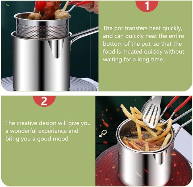 Stainless Steel Deep Fryer Pot With Strainer – Heavy-duty Frying Pan For Home Kitchen Use – 1200ml Oil Capacity