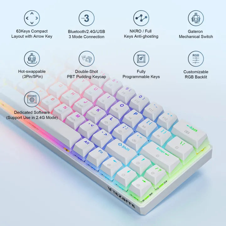 Tezarre Tk-63 Pro Rgb Wireless Mechanical Rgb Gaming Keyboard