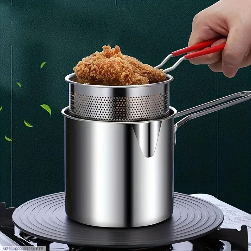 Stainless Steel Deep Fryer Pot With Strainer – Heavy-duty Frying Pan For Home Kitchen Use – 1200ml Oil Capacity