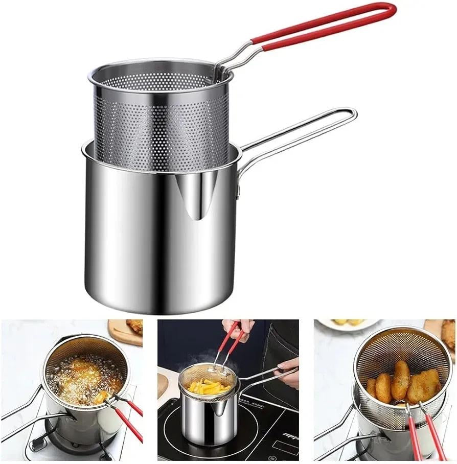 Stainless Steel Deep Fryer Pot With Strainer – Heavy-duty Frying Pan For Home Kitchen Use – 1200ml Oil Capacity
