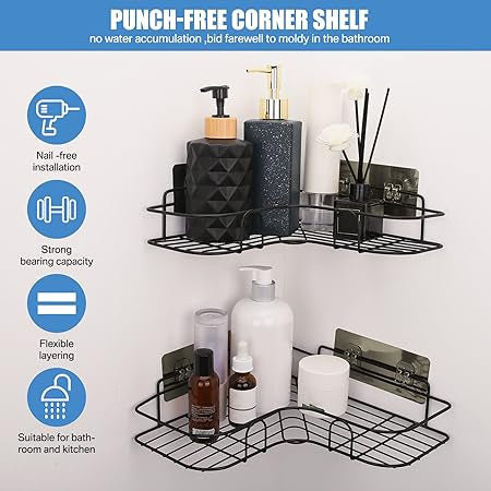 Bathroom Corner Shelf With Adhesive Hooks