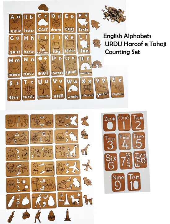 English Alphabets, Urdu Haroof e tahaji, Counting set