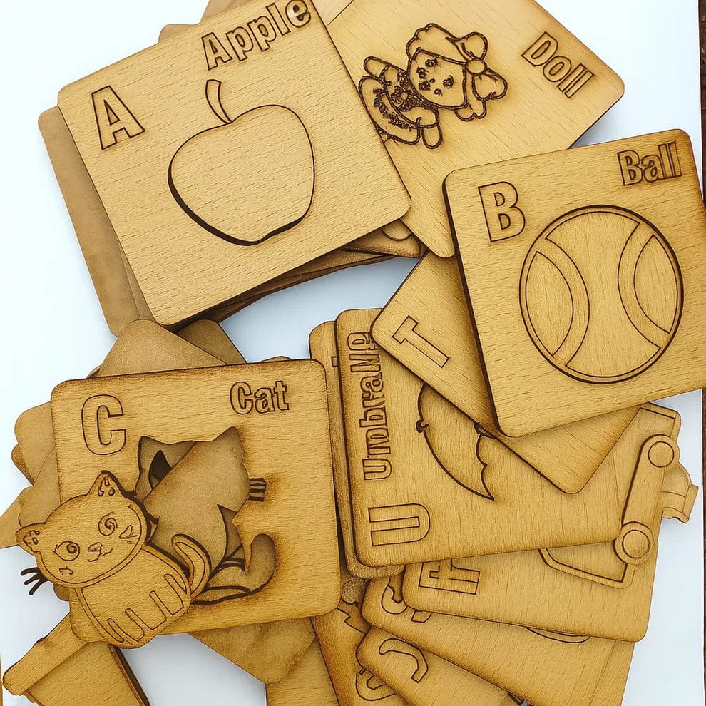 Wooden Alphabet Flashcard - A to Z Learning Toy for Kids